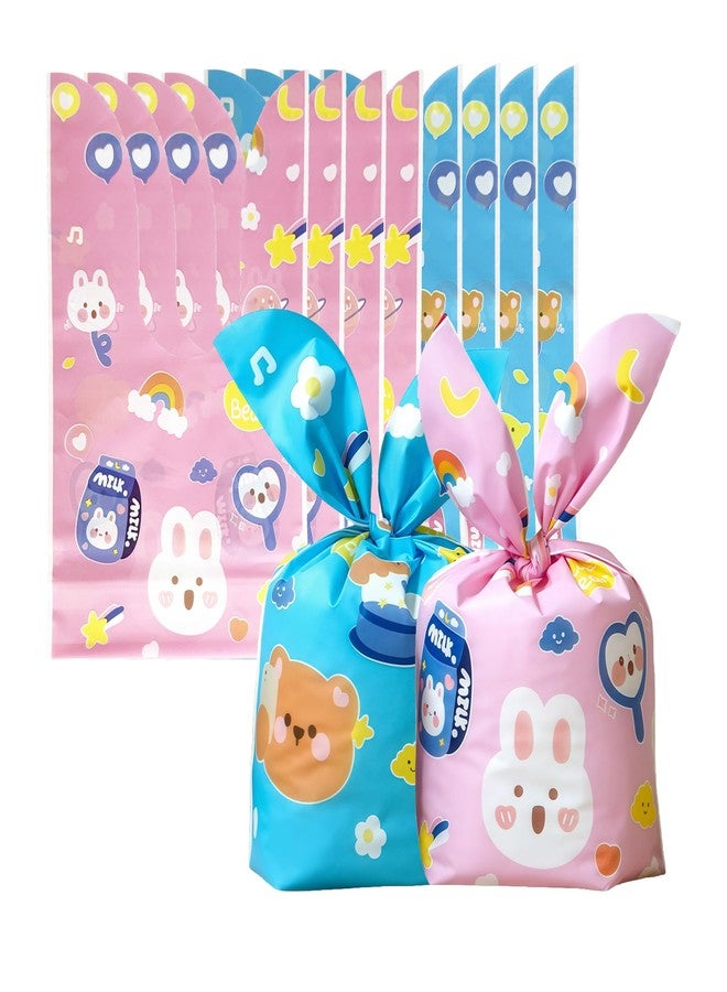 FERENLI 50 Pack 5.3x9.1 inch Reusable Gift Bags with Bunny Ears Goodie Treat Plastic Snack Candy Bags for Rabbit Bunny Birthday Party Favor Supplies (2 Mixed Colors,13.5x23 cm) - Image 1